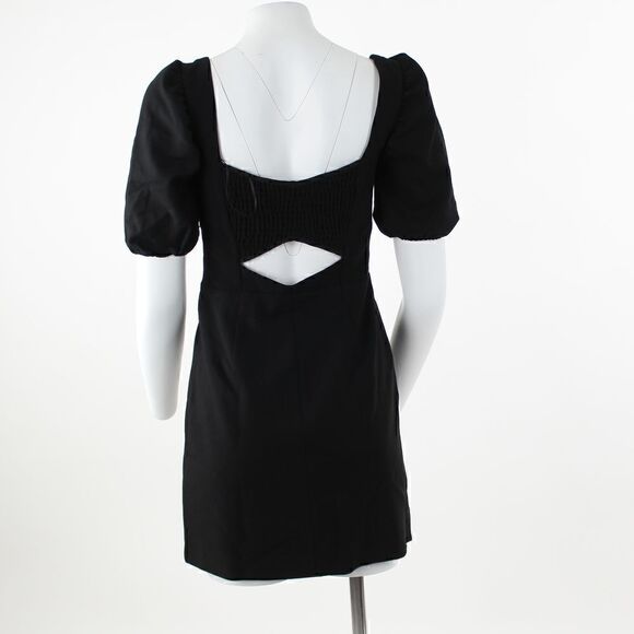 French Connection Whisper Back Cutout A-Line Dress in Black - Picture 3 of 5